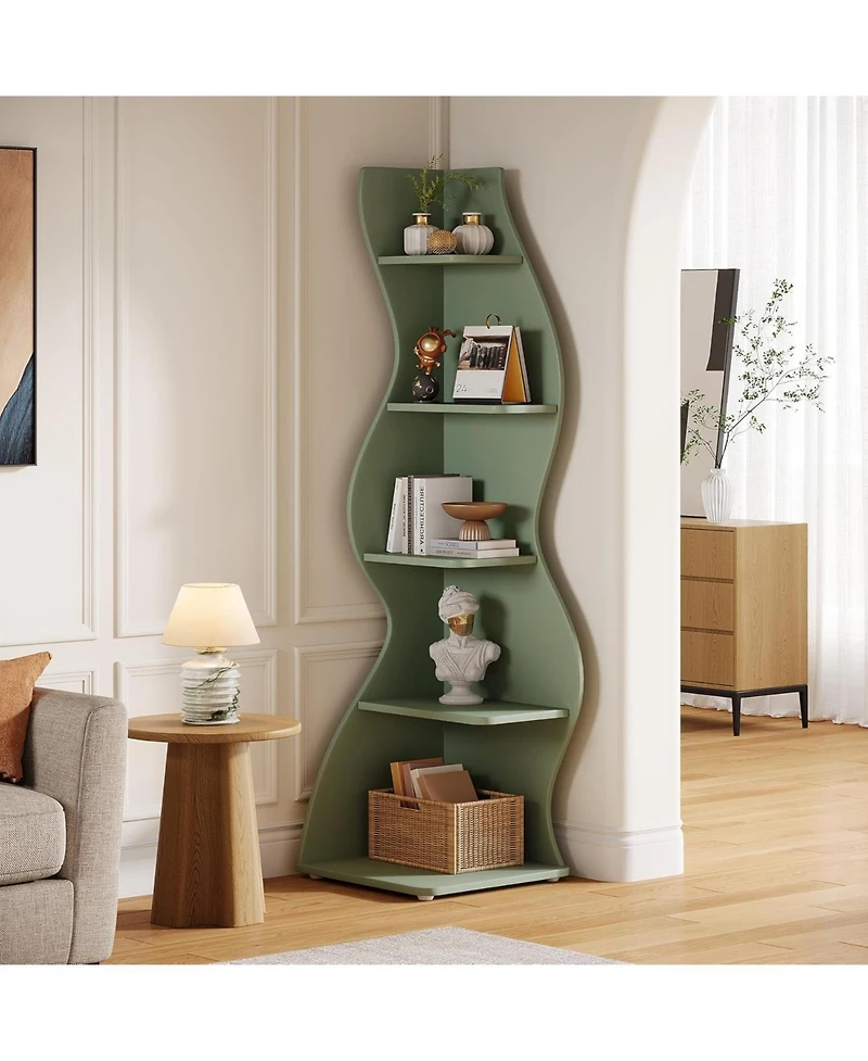 Tribesigns 5-Tier Wavy Corner Bookshelf with Curved Design