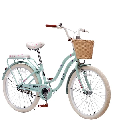 ECHTPeak 24 Inch Cruiser Bike for Girls, with Wicker Basket and Rear Rack, Speed Commuter Bicycle, High Carbon Steel Frame, for Outdoor Riding