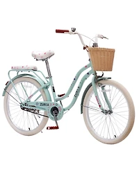 ECHTPeak 24 Inch Cruiser Bike for Girls, with Wicker Basket and Rear Rack, Speed Commuter Bicycle, High Carbon Steel Frame, for Outdoor Riding