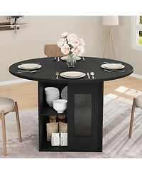 gaomon 47-inch Round Dining Table with Storage for 4-6, Farmhouse Wooden Circle and 2-Tier Shelf Room Kitchen