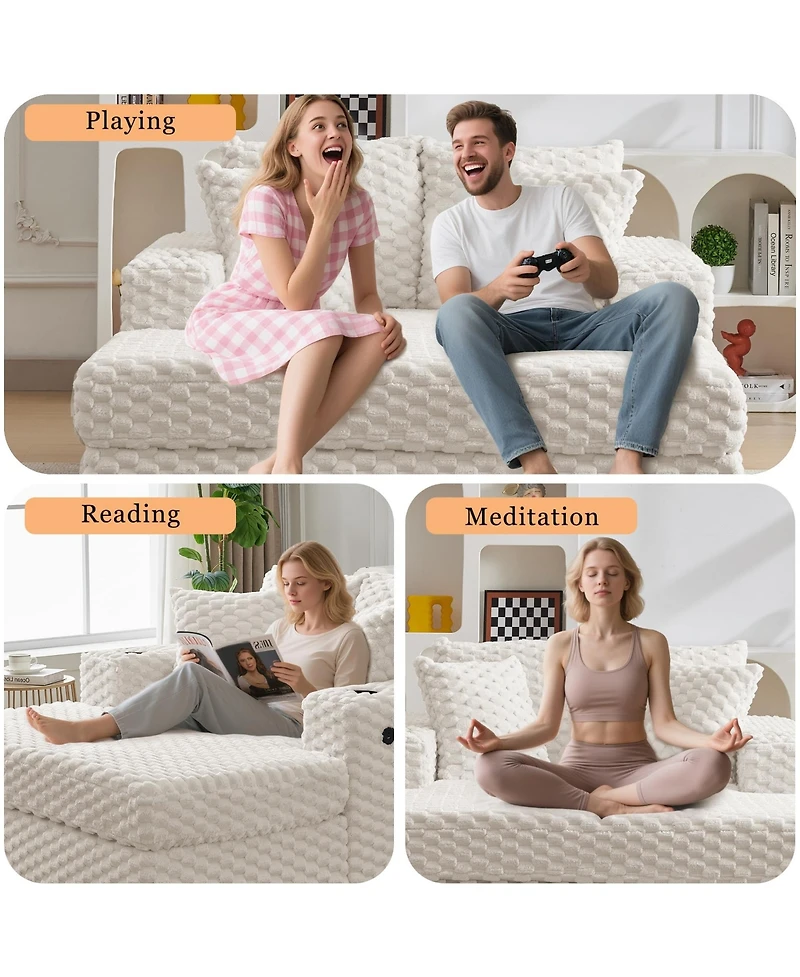 homfan 60" Cozy Reading Chair: Soft upholstered chair with armrests and pillows, converts to a sleeper sofa bed. Perfect for small spaces.