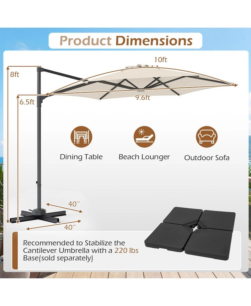Gouun 10 Feet Cantilever Patio Umbrella with 360 Rotation and Air Vent