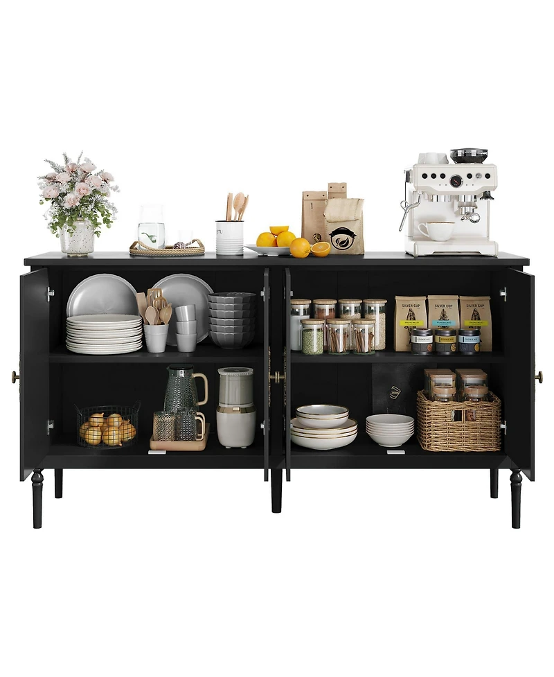 homfan 59 Inch Wooden Sideboard Buffet Cabinet 4 Doors, Adjustable Shelves, Spacious Storage Coffee Bar Credenza