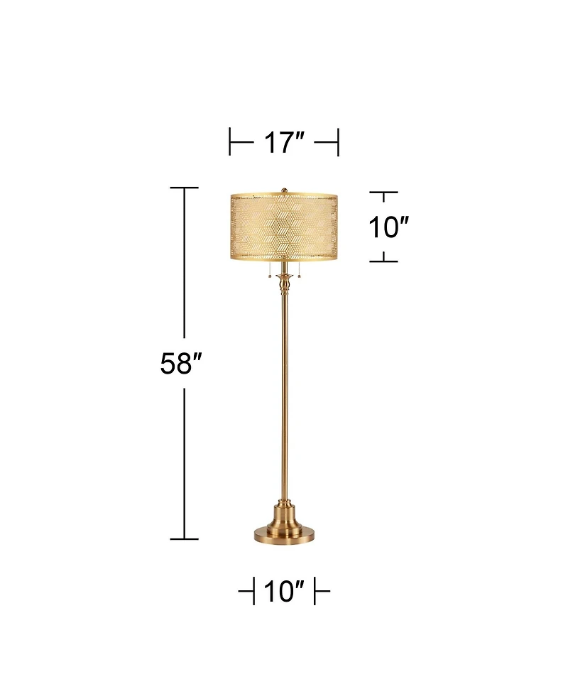 360 Lighting Dyna 58"H Antique Brass and Laser Cut Shade 2-Light Floor Lamp