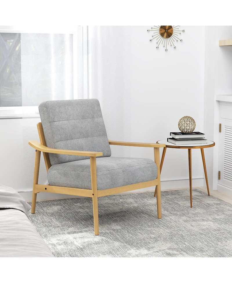 Gymax 2 Piece Modern Accent Chair Upholstered Leisure Armchair with Rubber Wood Armrests and Legs