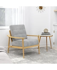 Gymax 2 Piece Modern Accent Chair Upholstered Leisure Armchair with Rubber Wood Armrests and Legs