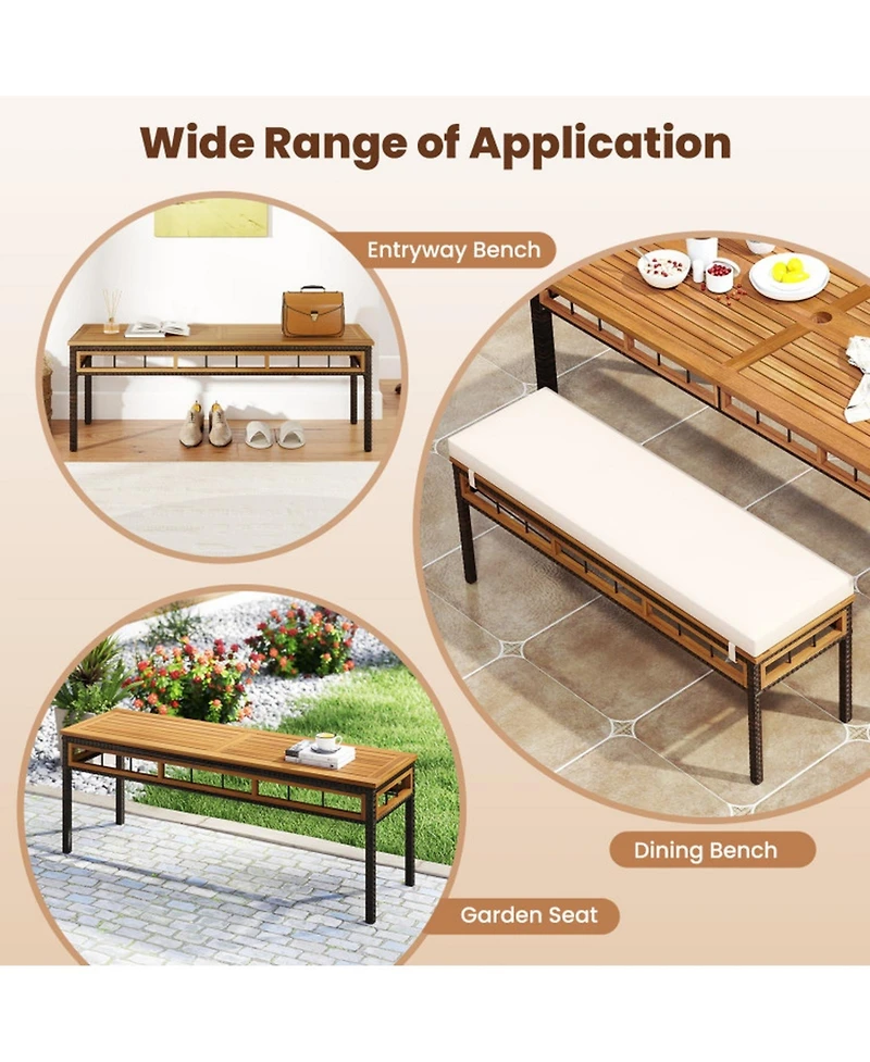 Gouun 3-Piece Acacia Wood Patio Dining Set with Pe Rattan Benches for Deck and Backyard