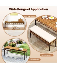 Gouun 3-Piece Acacia Wood Patio Dining Set with Pe Rattan Benches for Deck and Backyard