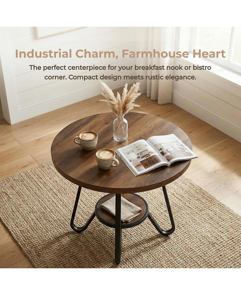 Tribesigns 31.5" Round Dining Table for 2-4: Compact wood table with double shelves. Farmhouse kitchen table for dining room, small space
