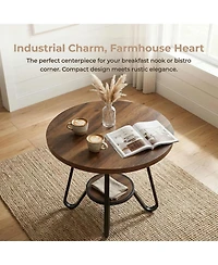Tribesigns 31.5" Round Dining Table for 2-4: Compact wood table with double shelves. Farmhouse kitchen table for dining room, small space