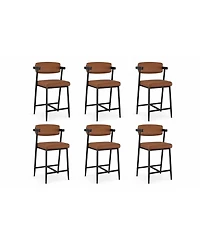homfan Set of 6 Faux Leather Counter Height Bar Stools with Arms and Back, 400 lb Capacity
