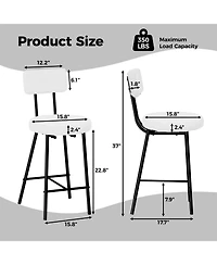 homfan Modern Upholstered Stools Set of 4, Round Padded Seats, Black Metal Legs, Curved Back and Footrest, for Kitchen Island, Dining Room and Cafe