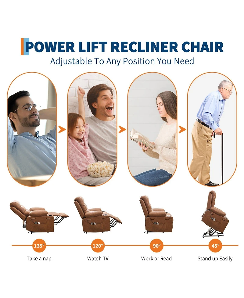 homfan Power Lift Recliner, Oversized Electric Recliners Elderly Heat Massage, Home Theater 2 Cup Holders, Reclining Single Sofa Chair Living Room