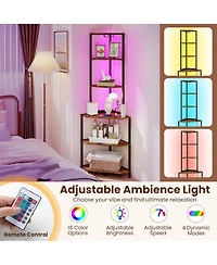 Costway 6-Tier Corner Shelf with Charging Station Ambience Light Stemware Rack