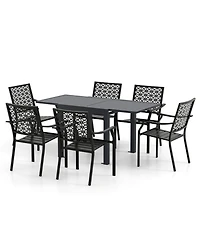 Gouun 7 Piece Aluminum Patio Dining Set with Expandable 63 in Slatted Table and 6 Stackable Chairs