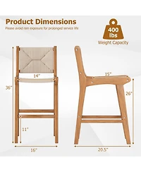 Gouun Outdoor Counter Height Bar Stool with Teak Wood Frame and Hand-Woven Paper Rope Seat