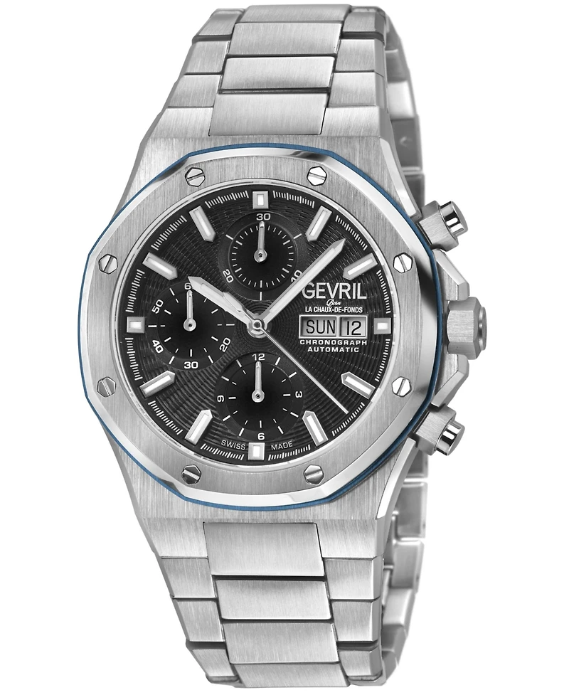 Gevril Men's Swiss Made Kingsgate Swiss Automatic Silver Stainless Steel Bracelet Watch