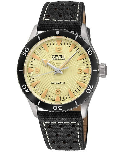 Gevril Men's Swiss Made Franklin Swiss Automatic Italian Leather with canvas Strap Watch