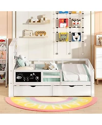 Costway Bed Frame with 2 Drawers Bookcase board Full-length