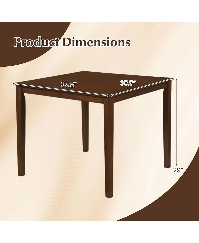 Costway Farmhouse Dining Table for 4 People, 35" Square Kitchen Table with Rubber Wood Legs