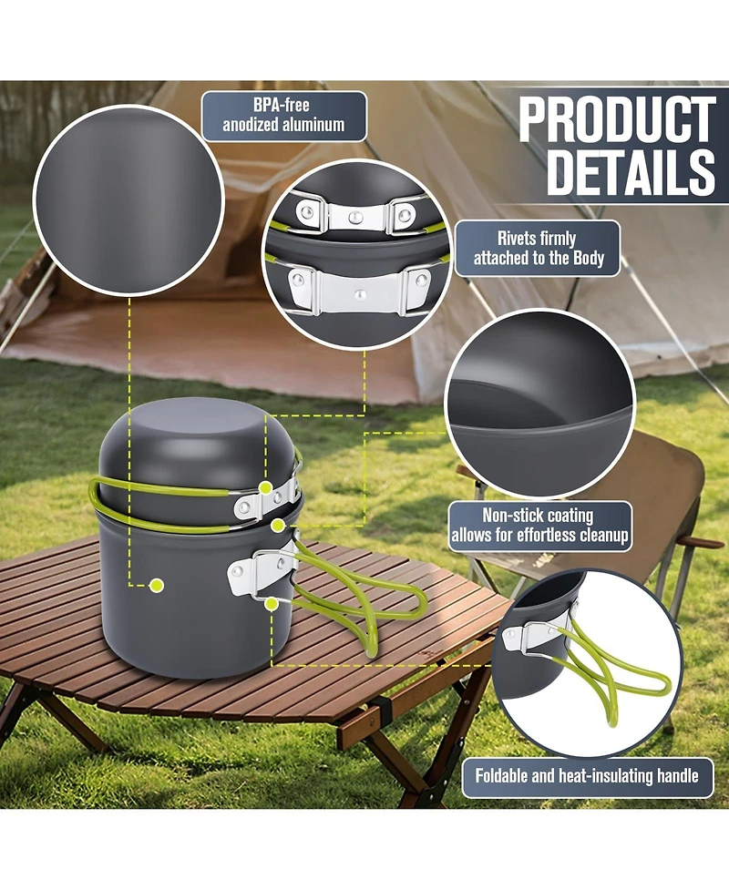 Piscifun 16 Piece Camping Cookware Mess Kit Lightweight Non Stick For Outdoor Hiking