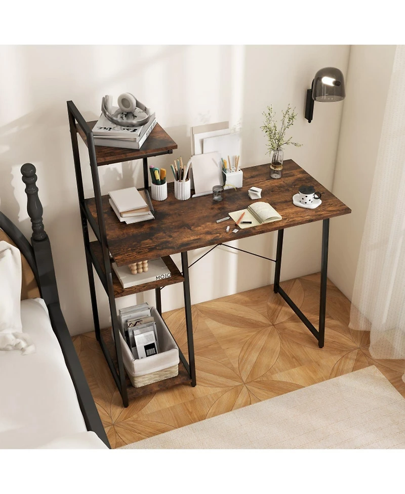 Gouun Wood Home Office Desk with Built-In Power Outlet