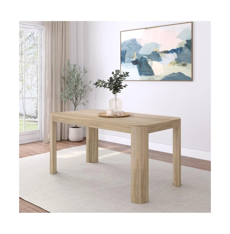 Plank+Beam Contour Dining Table, 60" Solid Wood Kitchen Table, Modern Round Table For 4, Wooden Rectangular Kitchen and Dining Table for Home, Blonde