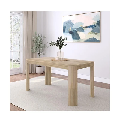 Plank+Beam Contour Dining Table, 60" Solid Wood Kitchen Table, Modern Round Table For 4, Wooden Rectangular Kitchen and Dining Table for Home, Blonde