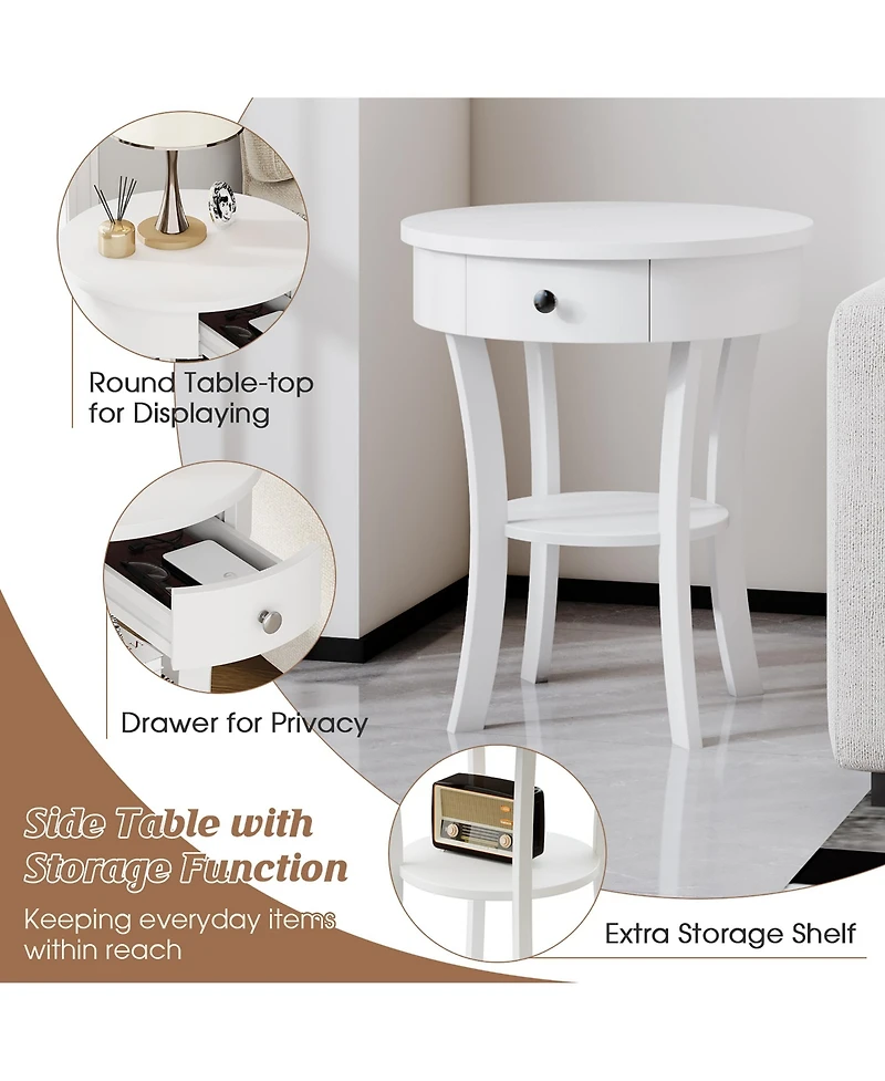 Costway 2-tier Side End Sofa Table Round Nightstand for Bedroom Living Room
