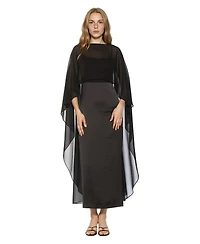 Alexia Admor Women's Cape-Sleeve Chiffon Overlay Boat Neck Satin Gown