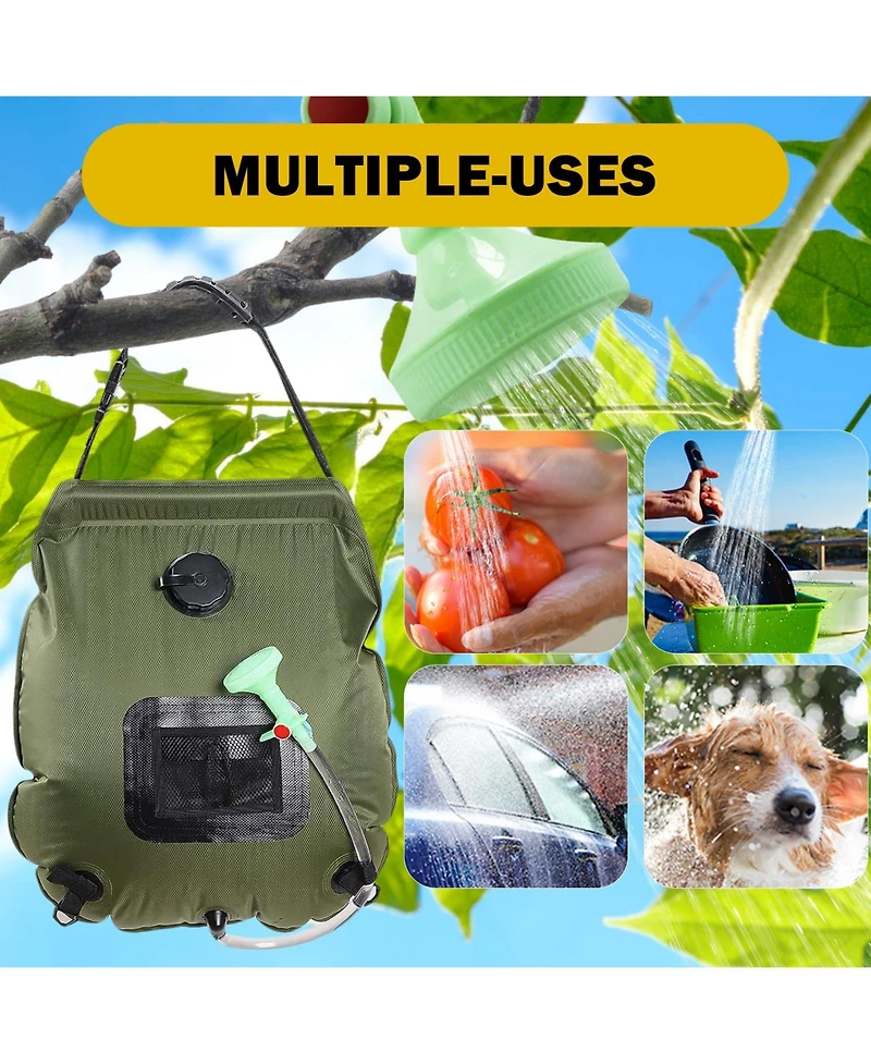 Piscifun Solar Shower Bag 5 Gallon 20L Portable Solar Heated Camping Outdoor Shower Kit With Hose And Adjustable Flow Head