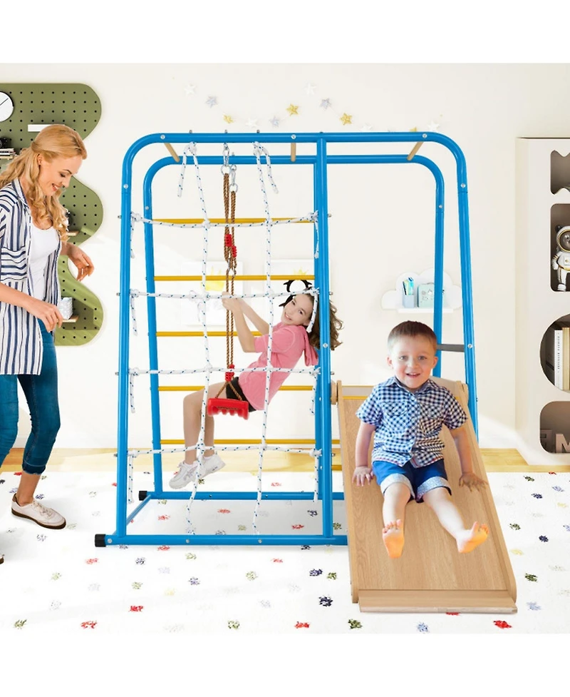 Hongge 6-in-1 Indoor Jungle Gym Playset with Adjustable Swing, 89" x 59" x 62", 220 lbs Capacity, Ages 3+