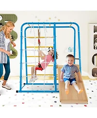Hongge 6-in-1 Indoor Jungle Gym Playset with Adjustable Swing, 89" x 59" x 62", 220 lbs Capacity, Ages 3+