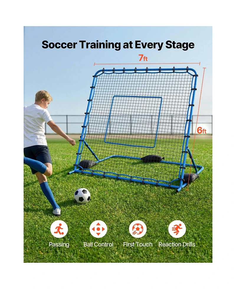 Hongge Quick-Switch Angle Soccer Rebounder 7 x 6 ft Heavy Duty Iron Frame Training Net for Teens and Adults