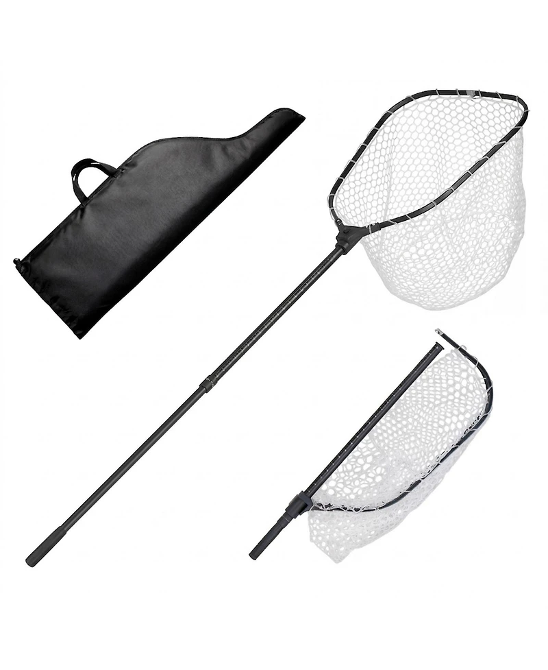 Hongge Foldable Fish Landing Net with 76 in Telescopic Aluminum Handle Built-In Scale and Silicone Mesh