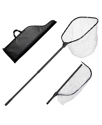 Hongge Foldable Fish Landing Net with 76 in Telescopic Aluminum Handle Built-In Scale and Silicone Mesh