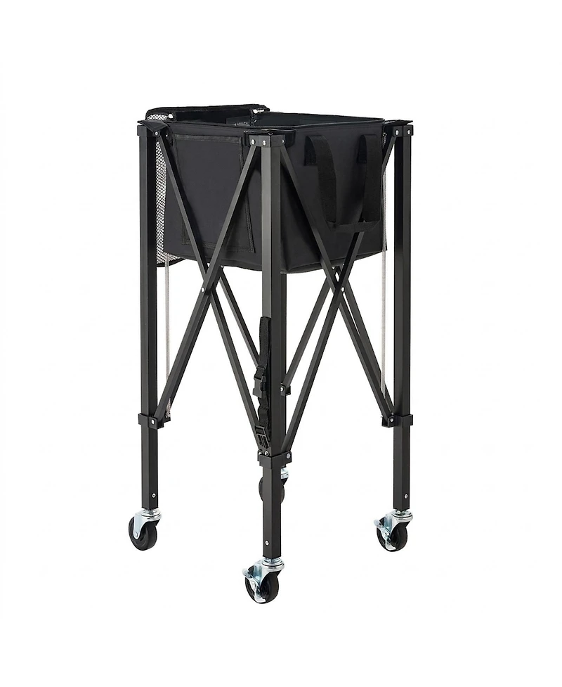 Hongge Foldable Aluminum Tennis Ball Basket Cart for 120 Balls Featuring Rubber Swivel Wheels and Storage Bag