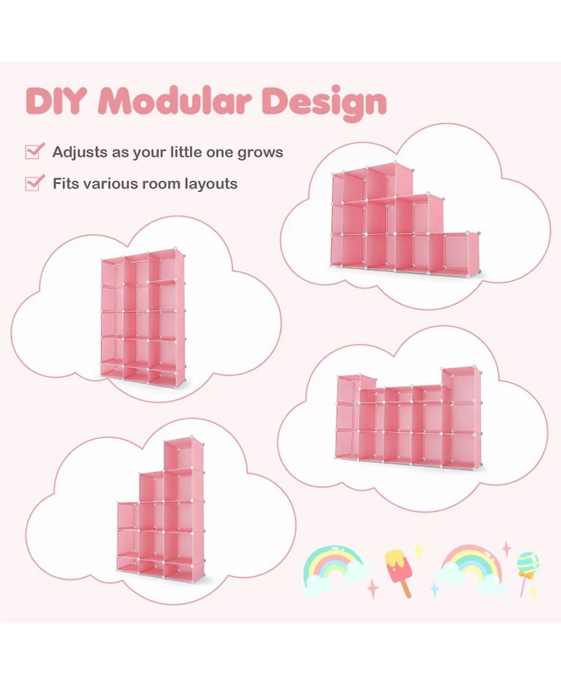 Hongge Modular Kids Wardrobe Closet Organizer with 13 Storage Cubes