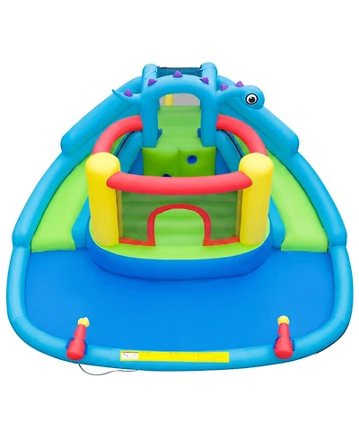 Hongge Dinosaur Inflatable Water Slide Bounce House with Double Slides and Splash Pool, Oxford Cloth, Holds 3 Players, Ages 3-10