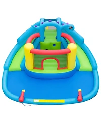 Hongge Dinosaur Inflatable Water Slide Bounce House with Double Slides and Splash Pool, Oxford Cloth, Holds 3 Players, Ages 3-10