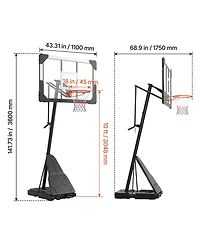 Hongge Portable Basketball Stand 44 in Pc Backboard with Quick Height Adjustment from 8.04 to 10 ft
