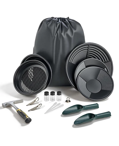 Hongge 19-Piece Gold Panning Kit with 10 in and 14 in Dual-Groove Pans Classifier Sieves and Rock Pick