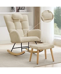 homfan Nursery Rocking Chair with Ottoman, Upholstered Glider High Backrest and Armchair for Adults,