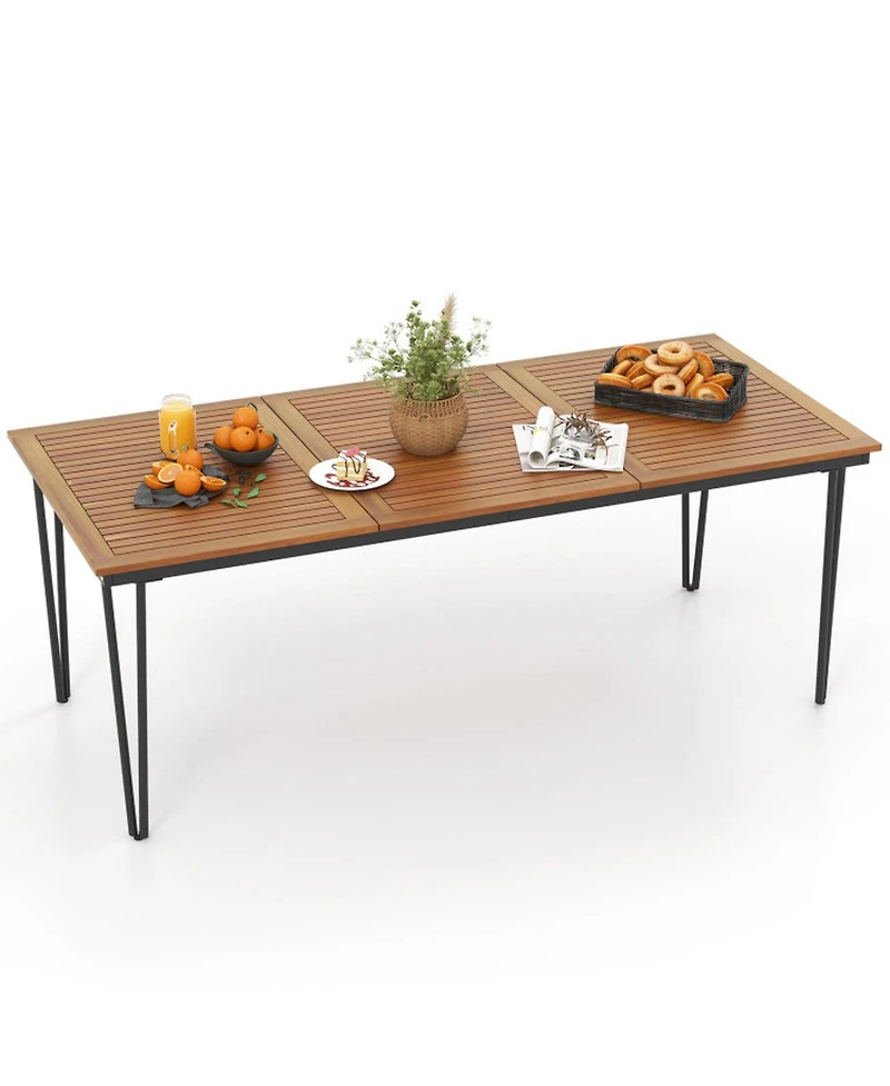 Gouun 79 in Acacia Wood Outdoor Dining Table for 8 with Umbrella Hole