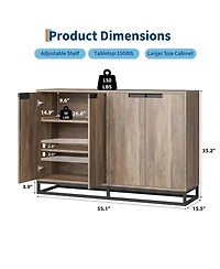 homfan Buffet Cabinet with Storage 55" Accent Sideboard with Adjustable Shelves and 4 Doors for Kitchen, Living Room, Dining Room