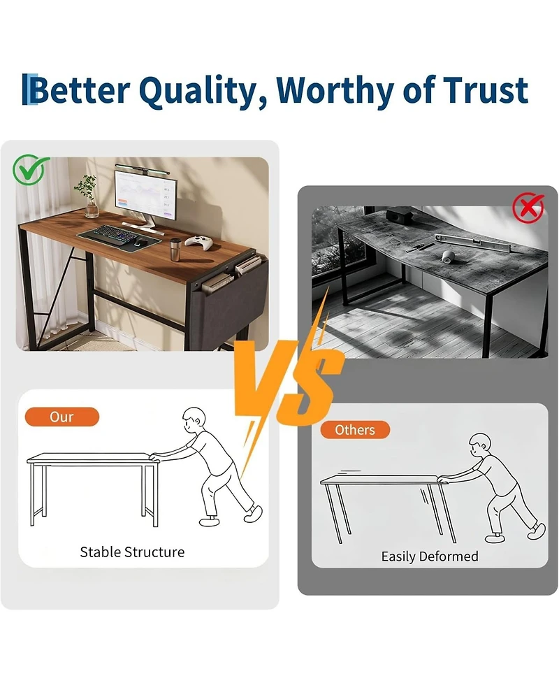 homfan 39.4-inch Folding Desk – Writing Computer Table with Storage Bag and Hook, Space-Saving for Bedroom and Apartment