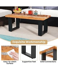 Sugift Teak Wood Patio Table with River-Like Epoxy Tabletop