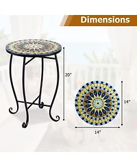 Sugift 14in Floral Mosaic Patio Accent End Table with Metal Frame
