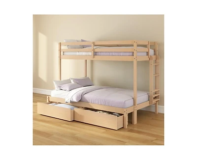 Grain & Grove Bear Furniture Plywood Twin/Full Bunk with Underbed Storage Drawers