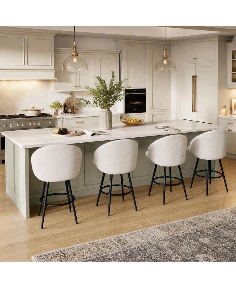 homfan Set of 4 360degree(s) Swivel Knit Counter Bar Stools with Back and Footrest, 25.4" Seat